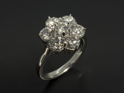 Ladies Diamond Cluster Dress Ring, Platinum Claw Set Design, Round Brilliant Cut Diamonds 2.73ct Total F Colour VS Clarity Min