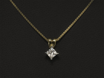 18kt Yellow & White Gold Claw Set Diamond Pendant, Princess Cut Diamond 0.50ct, D Colour, Vs1 Clarity