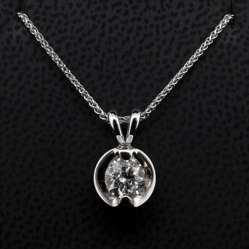 18kt White Gold Claw Set 0.75ct Diamond Pendant on an 18 Inch Chain