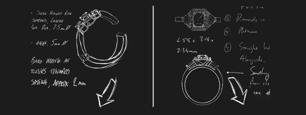 bespoke ring sketches by Blair and Sheridan