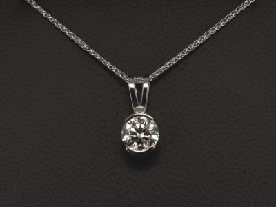 18kt White Gold Part Rub over Solitaire Diamond Pendant, Round Brilliant Cut Diamond 1.53ct. I Colour, SI1 Clarity