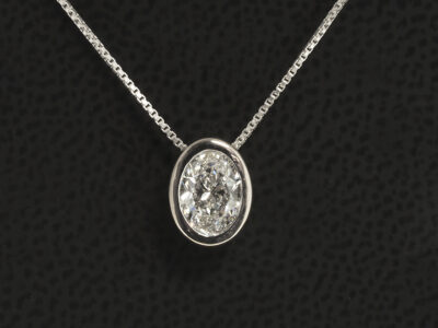 18kt White Gold Rub over Set Diamond Pendant, Oval Cut Lab Grown Diamond 1.01ct. E Colour, VS2 Clarity, Excellent Polish, Very Good Symmetry