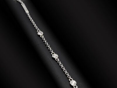 9kt White Gold Rub over Set Diamond Bracelet, 5x Round Brilliant Cut Diamonds 0.50ct total, Date Inscribed Metal Bar Detail