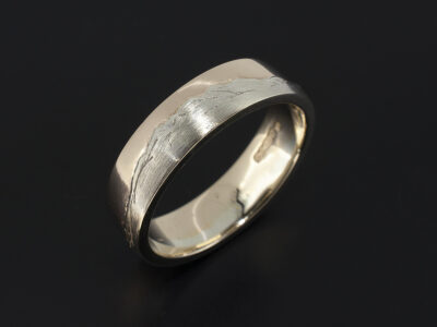 Gents 9kt White and Yellow Gold Wedding Ring, Arran Landscape Detail