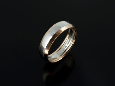 Gents Bevelled Edge Design Wedding Ring, Platinum and 9kt Rose Gold, 6mm Width