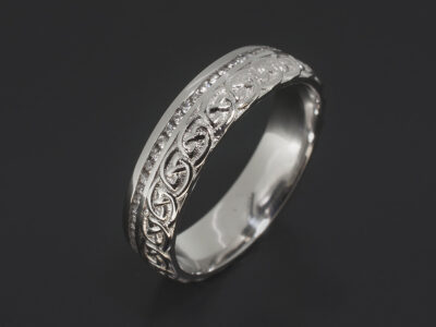 Gents Diamond Wedding Ring, Platinum Channel Set Design with ‘Book of Kells’ Detail, Round Brilliant Cut Diamonds, 0.36ct (58)