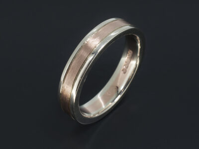 Gents Two Tone Gold Wedding Ring, 9kt Rose and White Gold Two, Brushed and Polished Finish