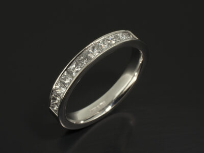 Ladies Diamond Wedding Ring, Platinum Channel Set Design, Princess Cut Diamonds 0.70ct Total F VS