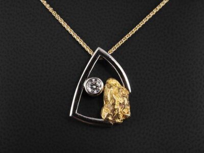 Platinum and Yellow Gold Nugget Design Rub over Set Diamond Pendant, Round Brilliant Cut 0.37ct on an 18kt Yellow Gold 18 inch Spiga Chain