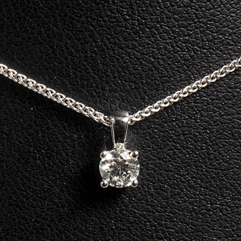 18kt White Gold 4 Claw Diamond Pendant, 0.30ct Round Brilliant Cut Diamond-front