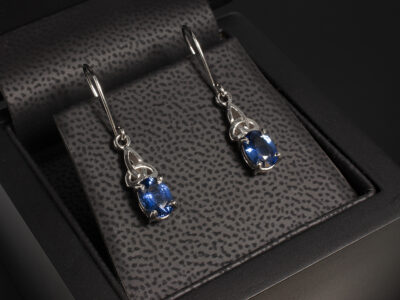 18kt White Gold Claw Set Celtic Design Earrings with Oval Cut Sapphires 1.87ct Total