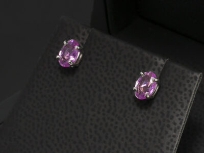 9kt White Gold Claw Set Design Sapphire Stud Earrings, Oval Cut Pink Sapphires 1.06ct (2), Locking Fittings