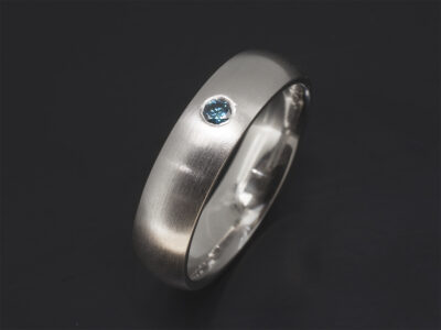 Ladies Court Shape Secret Set Ring in Platinum, Round Brilliant Cut Treated Blue Diamond, 0.06ct