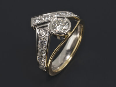 Ladies Diamond Dress Ring, Platinum & 18kt Yellow Gold Rub over & Pave Set Design, Old Miners Cut Diamond, 0.54ct. FG Colour, SI Clarity Round Brilliant Cut Diamonds, 0.56ct (11)