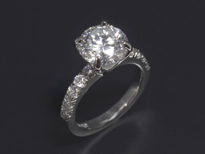 Ladies Diamond Engagement Ring, Platinum Claw Set Design, Round Brilliant Cut Diamond Centre Stone 2.19ct E Colour VS1 Clarity, Round Brilliant Cut Diamonds 0.43ct (10) F Colour VS Clarity Min