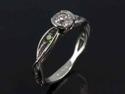 Ladies Diamond Engagement Ring, Platinum Part Rub over Lattice Design, Round Brilliant Cut Diamond, E Colour, SI2 Clarity, Round Brilliant Cut Green Diamonds, 0.15ct (4)