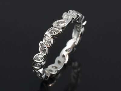 Ladies Diamond Eternity Ring, Platinum Rub over Set Design, Marquise Cut Diamonds, 0.66ct (24) F Colour, VS Clarity Minimum