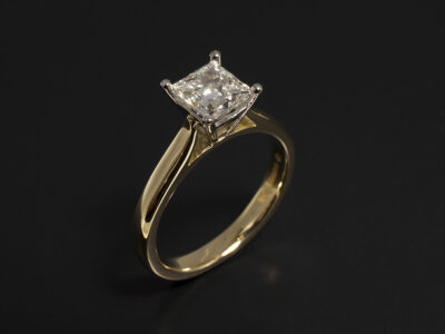 Ladies Solitaire Diamond Engagement Ring, 18kt Yellow Gold 4 Claw Set Design, Princess Cut Lab Grown Diamond 1.29ct G Colour VS1 Clarity VG Polish EX Symmetry