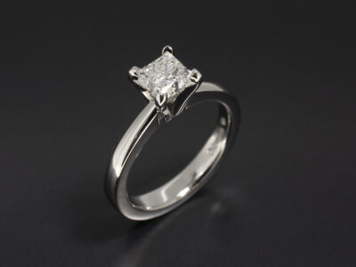 Ladies Solitaire Diamond Engagement Ring, Platinum 4 Claw Design, Princess Cut Diamond 0.90ct F Colour SI2 Clarity EXEX