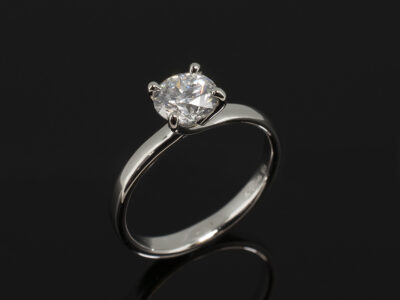 Ladies Solitaire Diamond Engagement Ring, Platinum 4 Claw Intersecting Design, Round Brilliant Cut Diamond 0.80ct E Colour SI1 Clarity EXEXEX