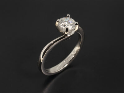 Ladies Solitaire Diamond Engagement Ring, Platinum 4 Claw Twist Design, Round Brilliant Cut Lab Grown Diamond, 0.66ct VS2, ExExEx