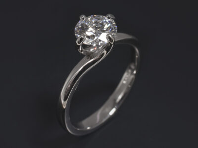 Ladies Solitaire Diamond Engagement Ring, Platinum 4 Claw Twist Design, Round Brilliant Cut Lab Grown Diamond, 1.14ct. E Colour, VS2 Clarity