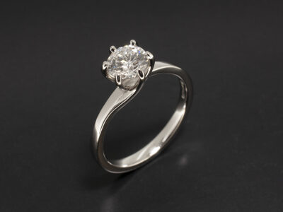 Ladies Solitaire Diamond Engagement Ring, Platinum 6 Claw Twist Design, Round Brilliant Cut Lab Grown Diamond 0.71ct D Colour VVS2 Clarity