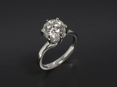 Ladies Solitaire Diamond Engagement Ring, Platinum 6 Claw Twist Design, Round Brilliant Cut Lab Grown Diamond 2.06ct G Colour VS1 Clarity EXEXEX