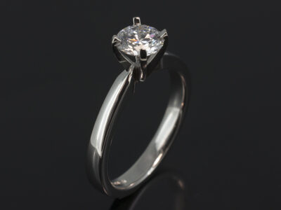 Ladies Solitaire Diamond Engagement Ring, Platinum Claw Set Design, Round Brilliant Cut Diamond 0.90ct, D Colour, VS2 Clarity