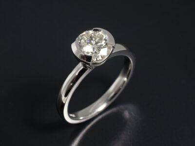Ladies Solitaire Diamond Engagement Ring, Platinum Half Rub Over Set Design, Round Brilliant Cut Diamond 1.21ct, K-L Colour, VS Clarity Min