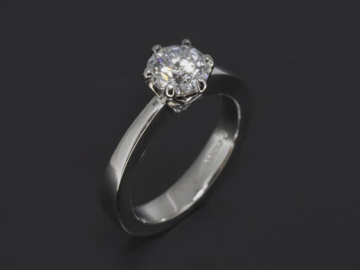 Ladies Solitaire Diamond Engagement Ring, Platinum Six Claw Tulip Set Design, Round Brilliant Cut Lab Grown Diamond, 1.02ct. E Colour, VS2 Clarity