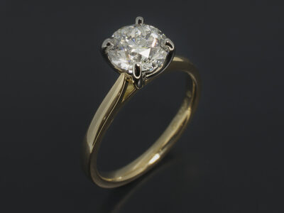 Ladies Solitaire Diamond Engagement Ring, 18kt Yellow Gold and Platinum Claw Set Design, Round Brilliant Cut Diamond 1.50ct G Colour VS2 Clarity VG Cut, EX Polish, EX Symmetry