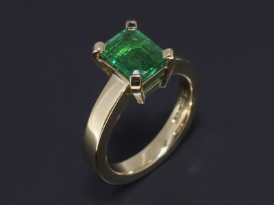 Ladies Solitaire Emerald Ring, 18kt Yellow Gold Claw Set Design, Emerald Cut Emerald, 1.56ct