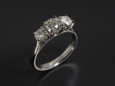 Ladies Trilogy Diamond Engagement Ring, Platinum Claw Set Design, Old Miners Cut Diamonds 1.08ct Total