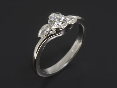 Ladies Trilogy Diamond Engagement Ring, Platinum Rub over Set Trilogy Twist Design, Round Brilliant Cut Diamond 0.46ct, Pear Shape Diamonds 0.14ct (2)