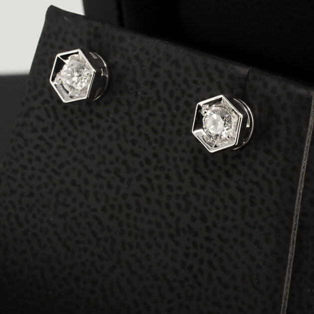 0.33ct Diamond Stud Earrings Hexagonal Setting in 18kt White Gold