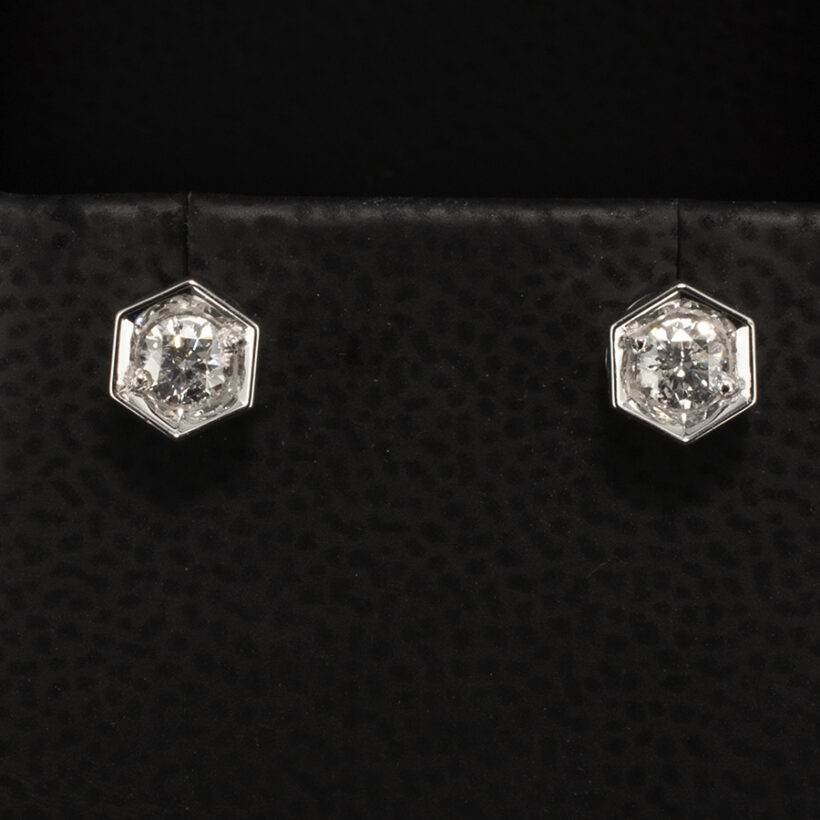 0.33ct Diamond Stud Earrings Hexagonal Setting in 18kt White Gold