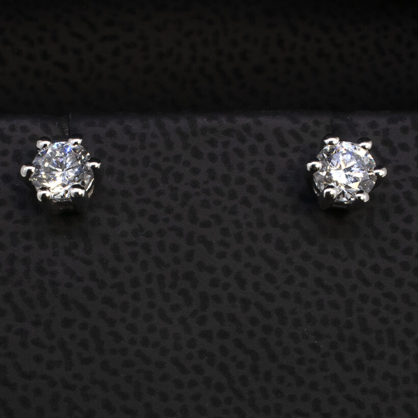 0.81ct Round Brilliant Cut Lab Grown Diamond 6 Claw Stud Earrings in 18kt White Gold