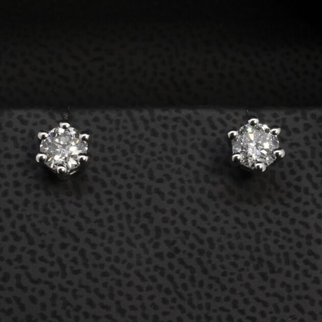 0.99ct Round Brilliant Cut Lab Grown Diamond 6 Claw Stud Earrings in 18kt White Gold