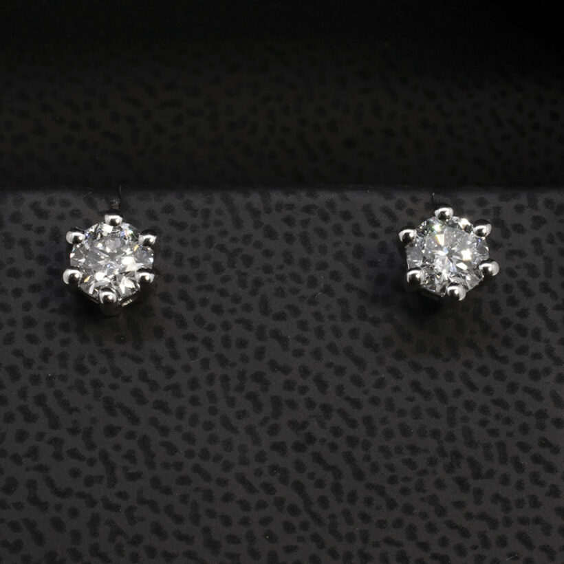 0.99ct Round Brilliant Cut Lab Grown Diamond 6 Claw Stud Earrings in 18kt White Gold