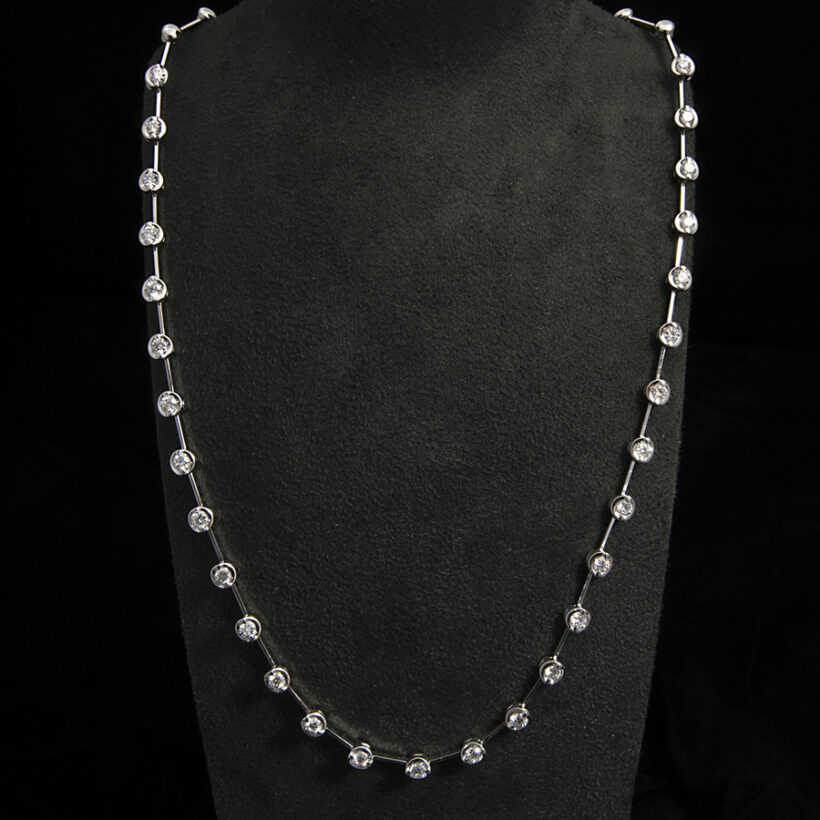 18kt White Gold 2 Claw Set and Bar Spaced Diamond Necklace