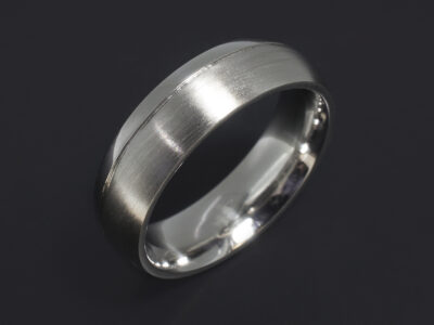 Gents Court Shape Wedding Ring, Platinum Offset Matt and Polish Finish Design, 6mm Width