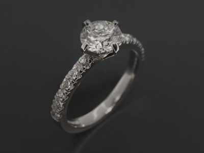 Ladies Diamond Engagement Ring, Platinum Compass and Castle Set Design, Round Brilliant Cut Lab Grown Diamond 1.01ct, E Colour, SI1 Clarity, Round Brilliant Cut Lab Grown Diamond Shoulders 0.29ct (12)