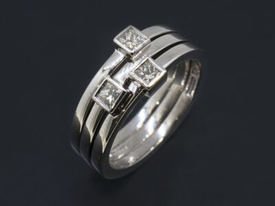Ladies Diamond Stacker Wedding Ring, Platinum Rub over Set Design, Princess Cut Diamonds 0.30ct (3), F Colour, VS Clarity Minimum