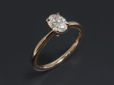 Ladies Solitaire Diamond Engagement Ring, 18kt Rose Gold Claw Set Design, Oval Cut Diamond, 0.70ct, E Colour, SI1 Clarity, Ex Polish, VG Symmetry