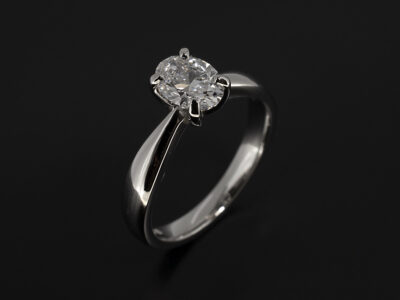 Ladies Solitaire Diamond Engagement Ring, Platinum 4 Claw Set Design, Oval Cut Diamond 0.81ct, D Colour, VS2 Clarity, EXEX