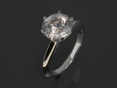Ladies Solitaire Diamond Engagement Ring, Platinum 6 Claw Design, Round Brilliant Cut White Spinel 3.79ct