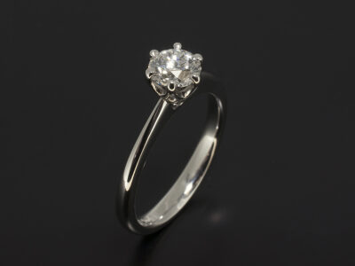 Ladies Solitaire Diamond Engagement Ring, Platinum 6 Claw Set Design, Round Brilliant Cut Diamond 0.90ct, E Colour, VS2 Clarity, EXEXEX