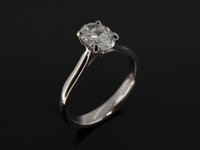 Ladies Solitaire Diamond Engagement Ring, Platinum Claw Set Design, Oval Cut Diamond 1.00ct, E Colour, VS2 Clarity, EX Polish, VG Symmetry