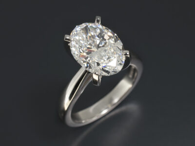Ladies Solitaire Diamond Engagement Ring, Platinum Claw Set Design, Oval Cut Diamond, 4.01ct, G Colour, VS2 Clarity, Ex Polish, Ex Symmetry, Nil Fluorescence